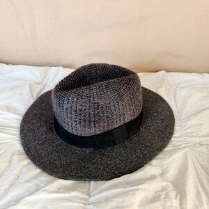 Women's Vintage OSFM D&Y Charcoal Gray Faux Wool Floppy Wide Brim Fedora Hat